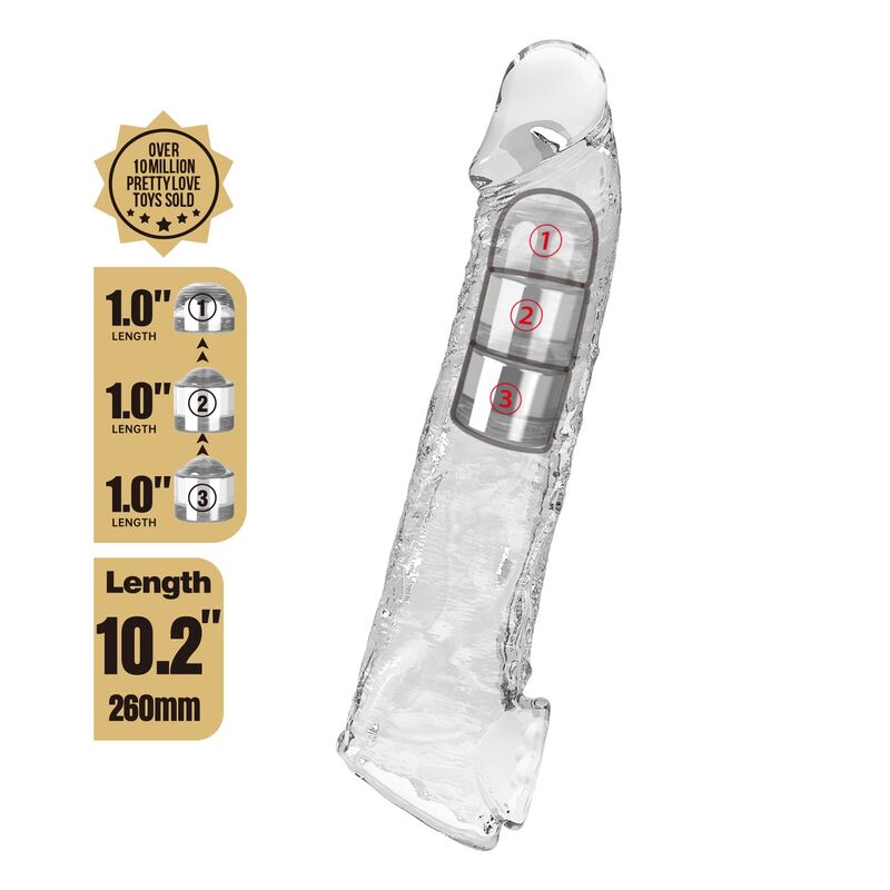PRETTY LOVE - FUNDA EXTENSORA PARA PENE AJUSTABLE 26 CM Ø 4 CM COLOR TRANSPARENTE