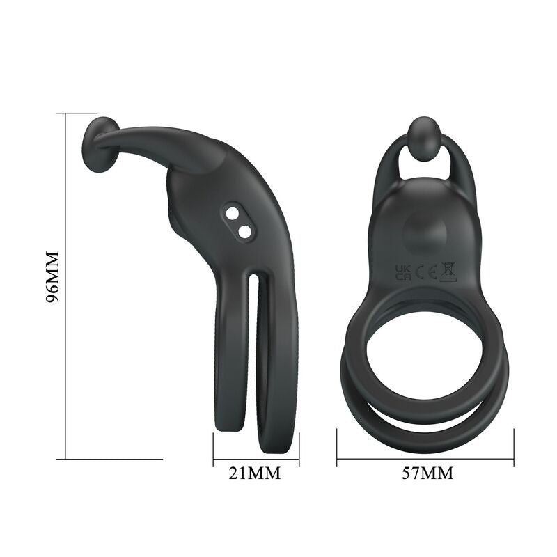 PRETTY LOVE - GOODWIN ANILLO VIBRADOR DOBLE PARA PENE RECARGABLE NEGRO