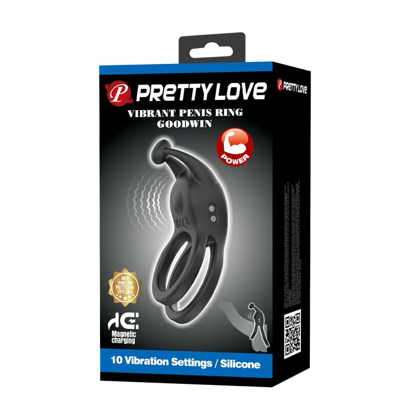 PRETTY LOVE - GOODWIN ANILLO VIBRADOR DOBLE PARA PENE RECARGABLE NEGRO