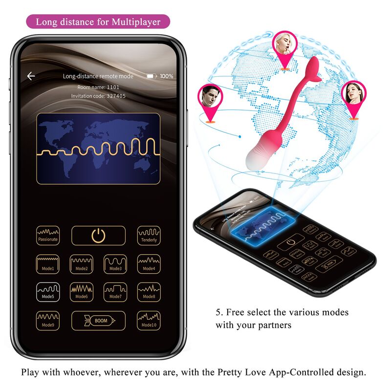 PRETTY LOVE - HUEVO VIBRADOR PULSEN CONTROL APP 12 FUNCIONES RECARGABLE USB ROSA