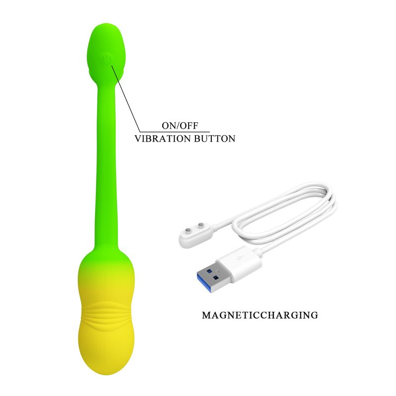 PRETTY LOVE - HUEVO VIBRADOR PULSEN CONTROL APP 12 FUNCIONES RECARGABLE USB VERDE-AMARILLO