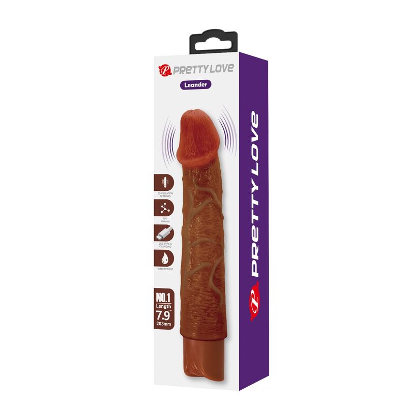 PRETTY LOVE - LEONARDO VIBRADOR REALÍSTICO 20 CM Ø 4 CM COLOR MARRÓN