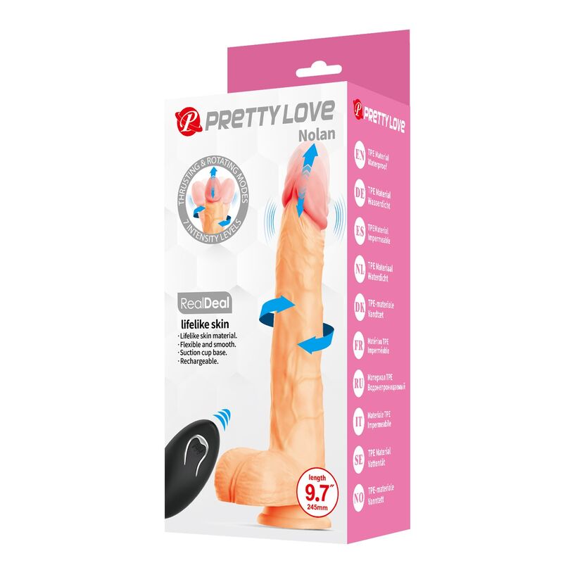 PRETTY LOVE - NOLAN DILDO VIBRADOR CON EMPUJE Y ROTACIÓN CONTROL REMOTO 24,5 CM Ø 5 CM COLOR NATURAL
