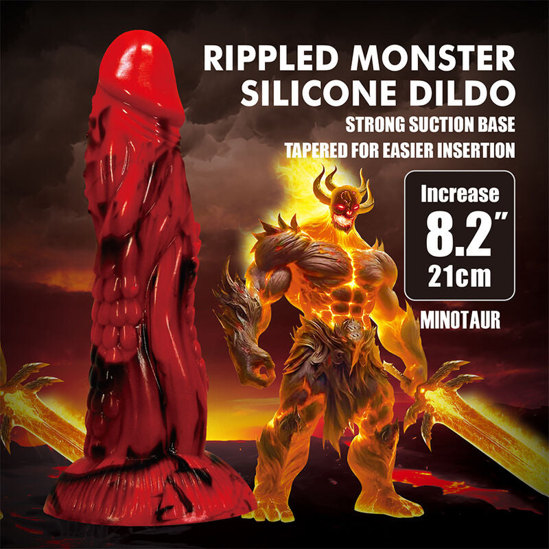 POWER MONSTERS - MINOTAUR DILDO FANTASÍA CON VENTOSA 21 CM Ø 5 CM ROJO Y NEGRO