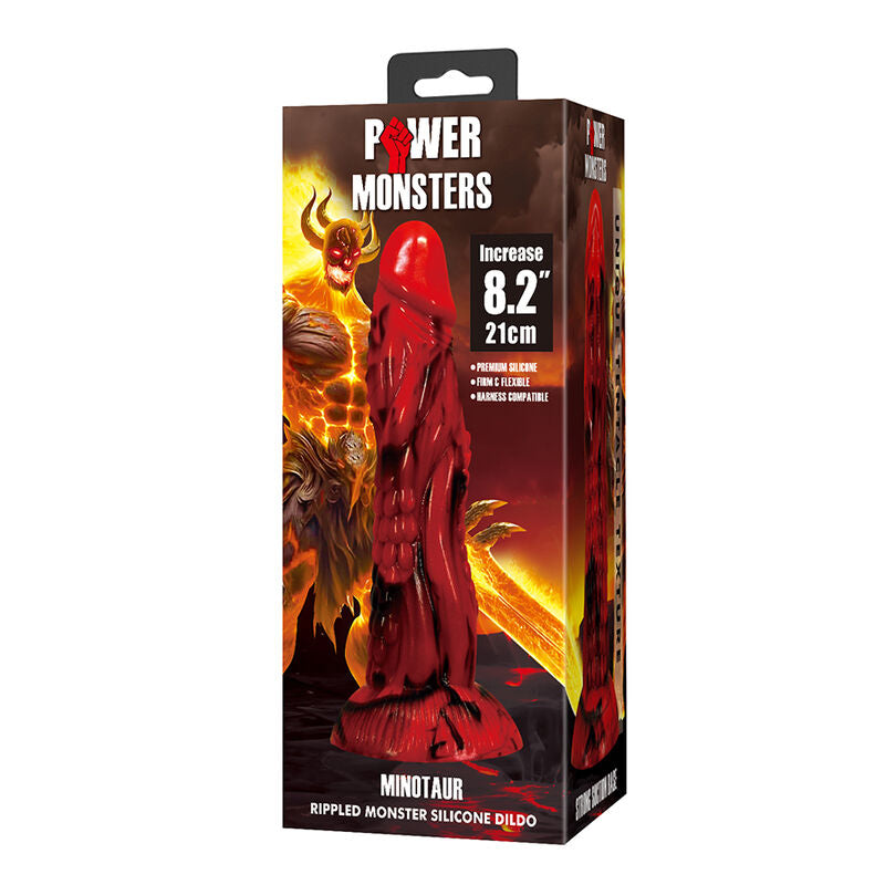 POWER MONSTERS - MINOTAUR DILDO FANTASÍA CON VENTOSA 21 CM Ø 5 CM ROJO Y NEGRO