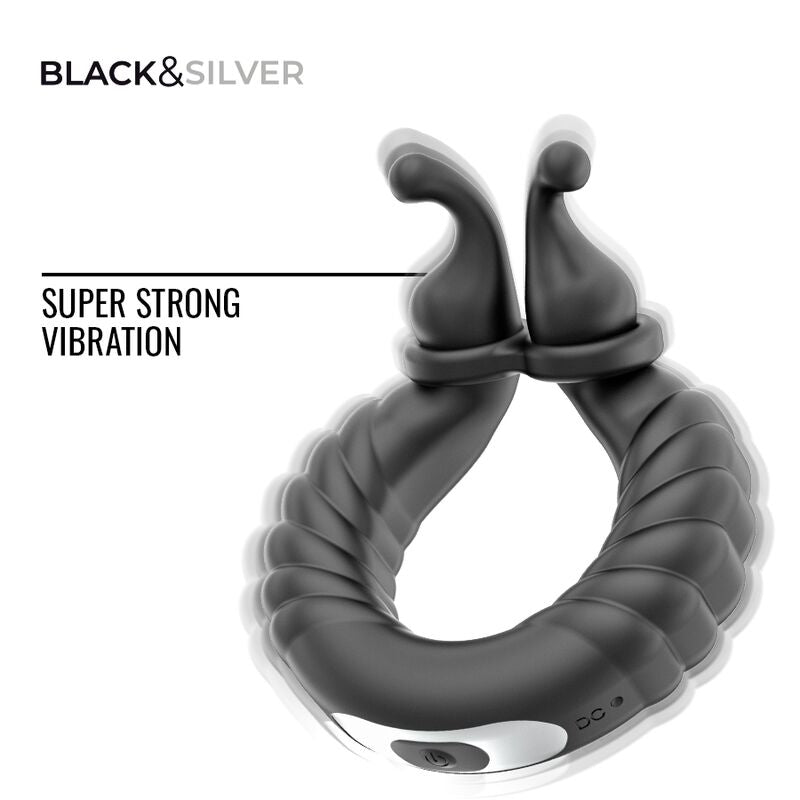 BLACK & SILVER - NEO ANILLO VIBRADOR RECARGABLE PARA PAREJAS NEGRO