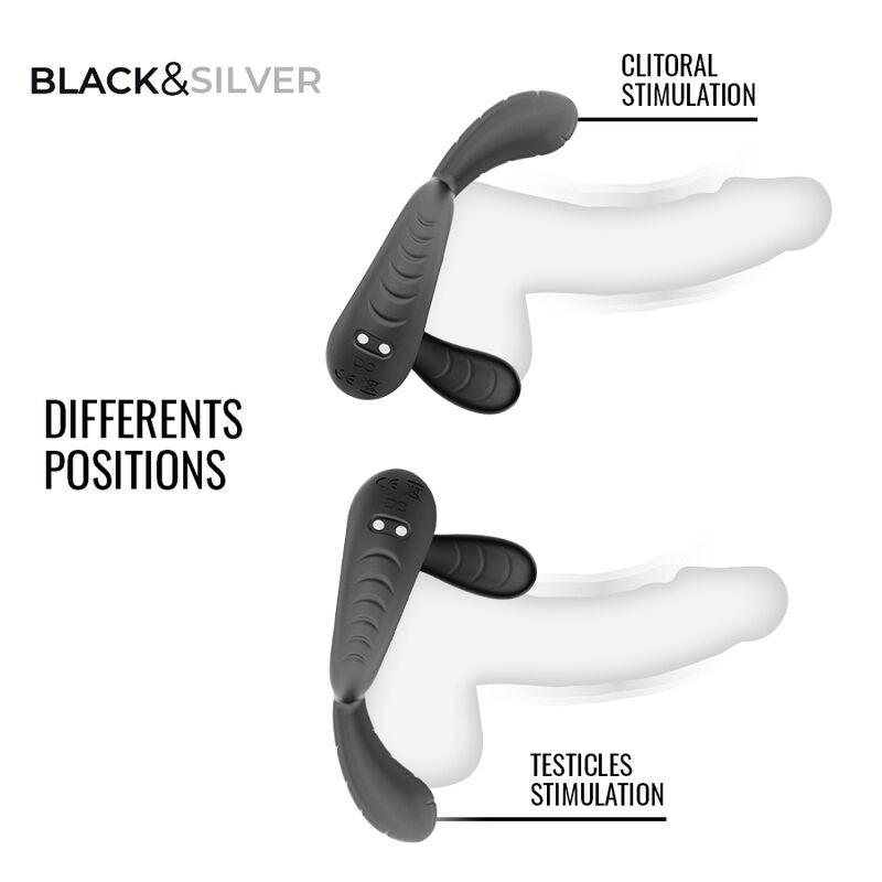 BLACK & SILVER - DECKARD ANILLO VIBRADOR RECARGABLE CON CONTROL REMOTO NEGRO
