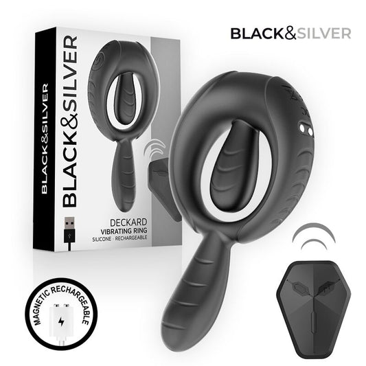 BLACK & SILVER - DECKARD ANILLO VIBRADOR RECARGABLE CON CONTROL REMOTO NEGRO