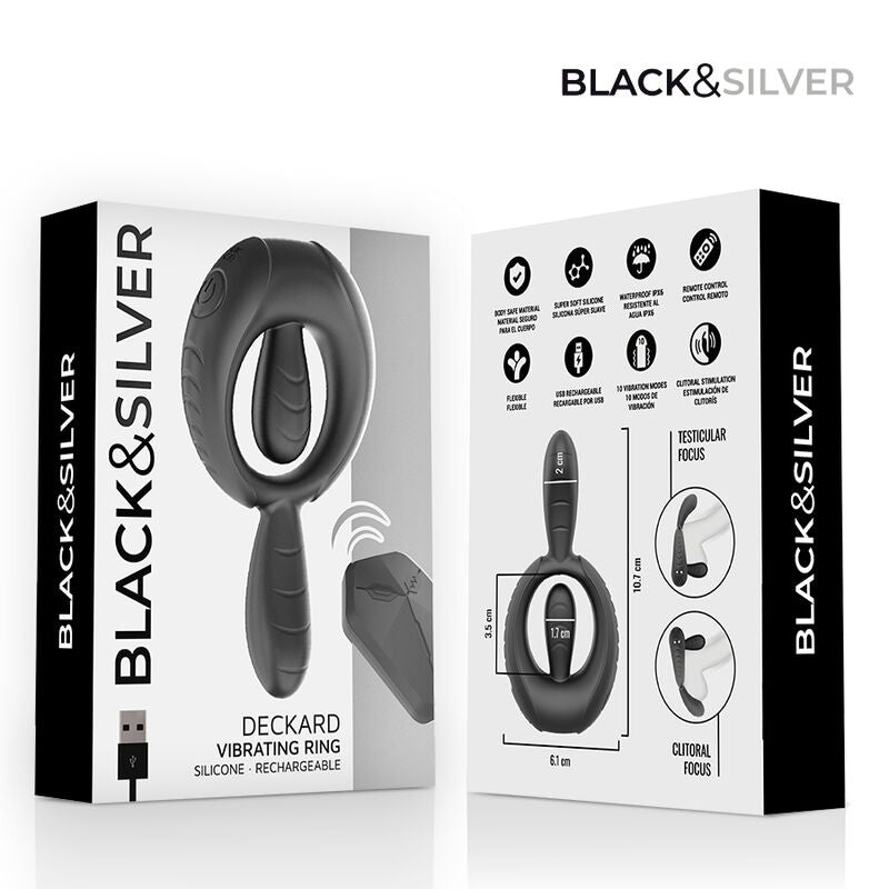 BLACK & SILVER - DECKARD ANILLO VIBRADOR RECARGABLE CON CONTROL REMOTO NEGRO