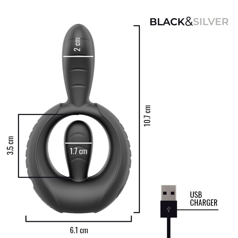BLACK & SILVER - DECKARD ANILLO VIBRADOR RECARGABLE CON CONTROL REMOTO NEGRO
