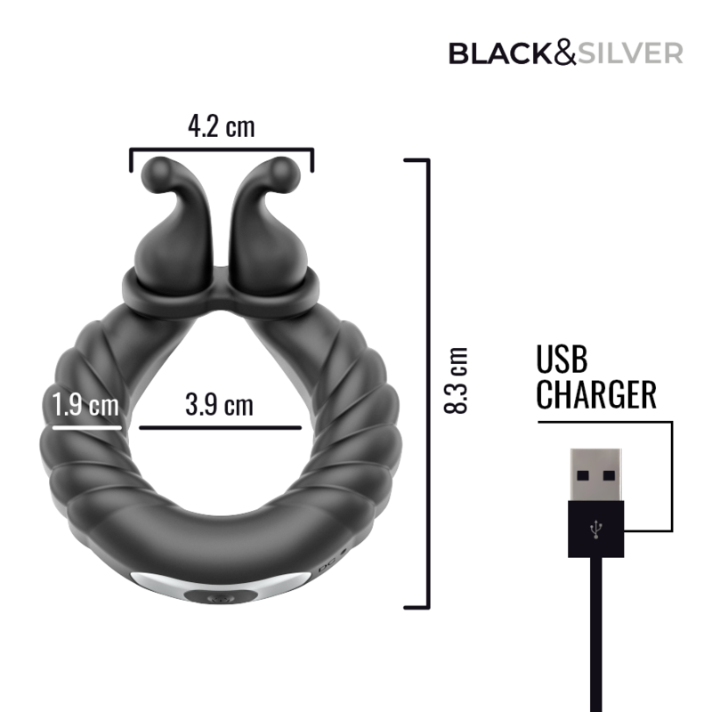 BLACK & SILVER - NEO ANILLO VIBRADOR RECARGABLE PARA PAREJAS NEGRO