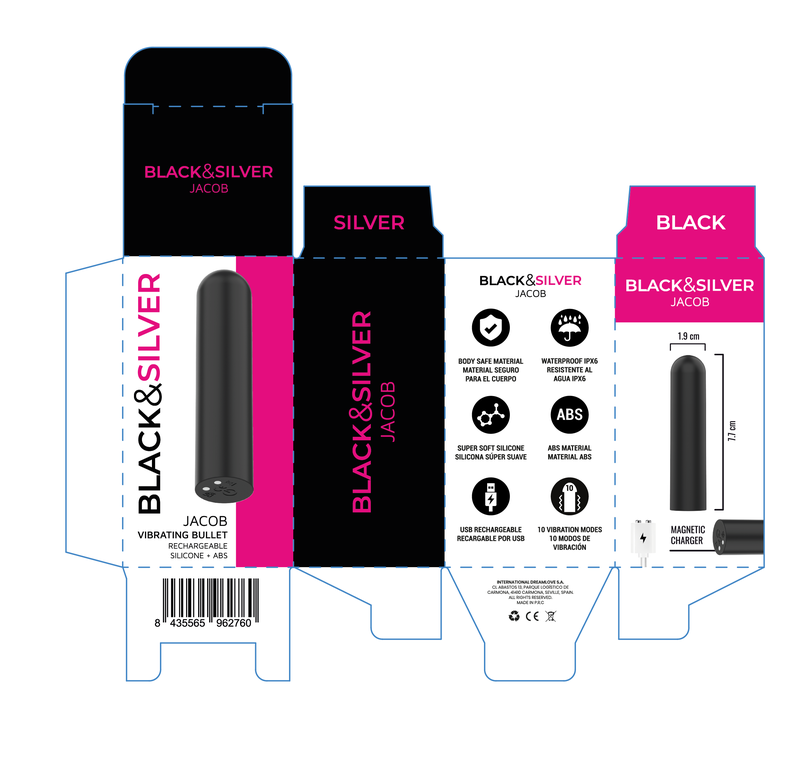 BLACK & SILVER - JACOB BALA VIBRADORA RECARGABLE USB NEGRO