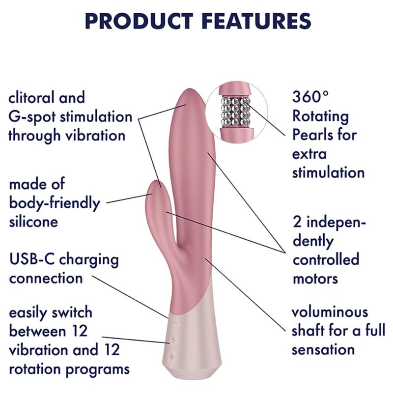 SATISFYER - PEARL BUNNY 1 VIBRADOR RABBIT CON PERLAS GIRATORIAS TERRACOTA