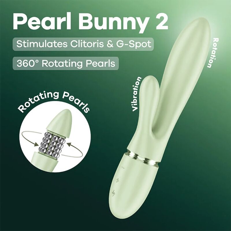 SATISFYER - PEARL BUNNY 2 VIBRADOR RABBIT CON PERLAS GIRATORIAS VERDE CLARO