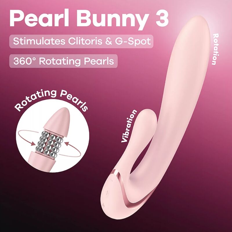 SATISFYER - PEARL BUNNY 3 VIBRADOR RABBIT CON PERLAS GIRATORIAS ROSA CLARO