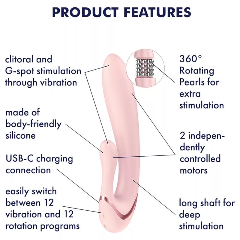 SATISFYER - PEARL BUNNY 3 VIBRADOR RABBIT CON PERLAS GIRATORIAS ROSA CLARO