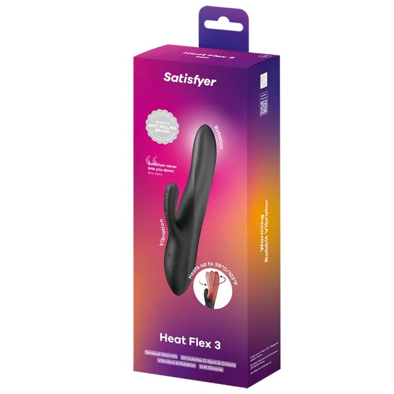 SATISFYER - HEAT FLEX 3 VIBRADOR RABBIT CON CALOR NEGRO