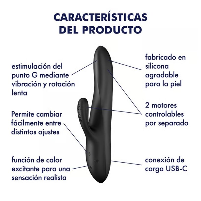 SATISFYER - HEAT FLEX 3 VIBRADOR RABBIT CON CALOR NEGRO