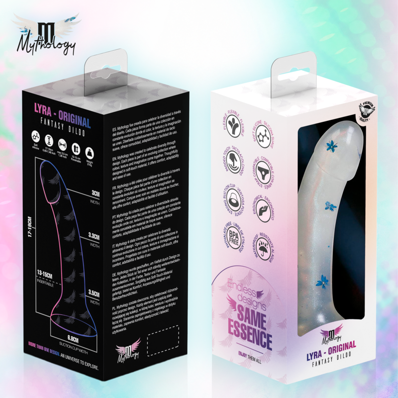 MYTHOLOGY - LYRA 4 DILDO DE SILICONA 17 CM Ø 3,6 CM TRANSPARENTE FLORES