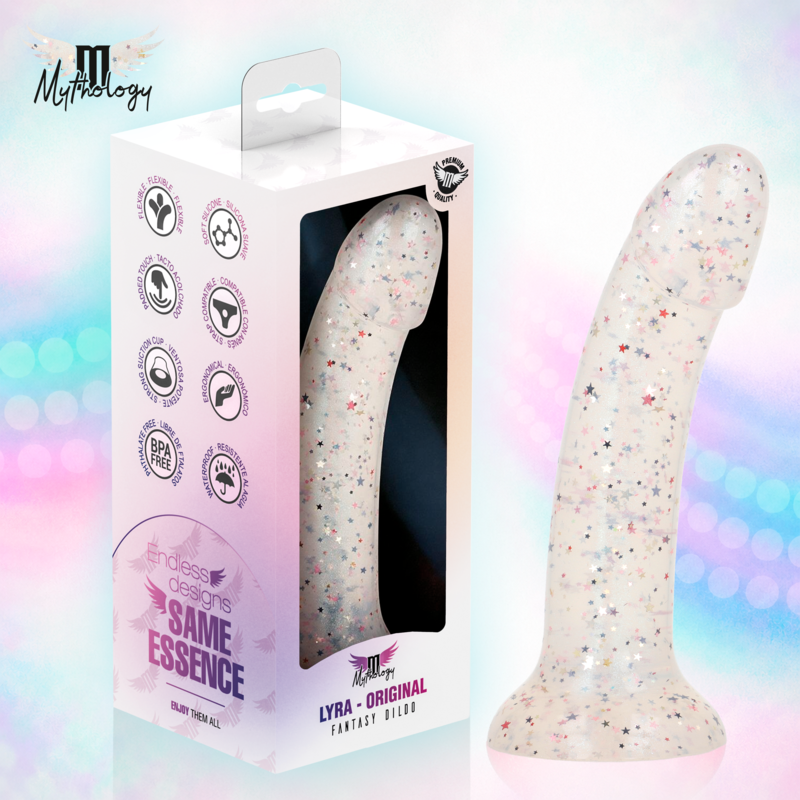MYTHOLOGY - LYRA 5 DILDO DE SILICONA 17 CM Ø 3,6 CM TRANSPARENTE MOTEADO