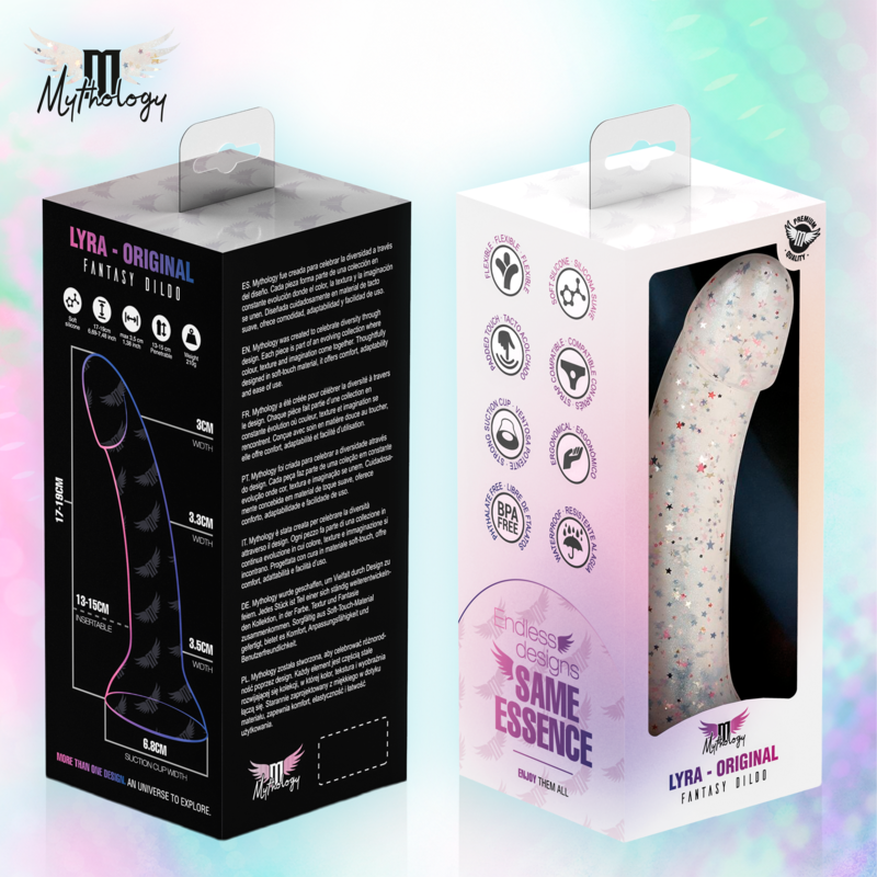 MYTHOLOGY - LYRA 5 DILDO DE SILICONA 17 CM Ø 3,6 CM TRANSPARENTE MOTEADO