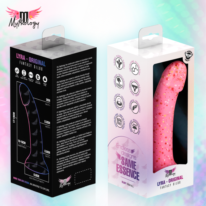 MYTHOLOGY - LYRA 6 DILDO DE SILICONA 17 CM Ø 3,6 CM ROSA MOTEADO ROJO
