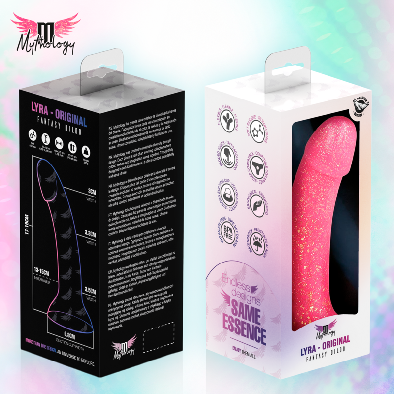 MYTHOLOGY - LYRA 7 DILDO DE SILICONA 17 CM Ø 3,6 CM ROSA MOTEADO DORADO