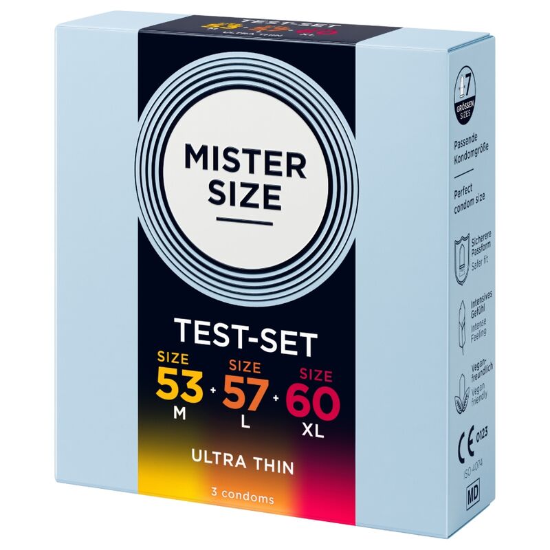 MISTER SIZE - PACK MUESTRA PRESERVATIVOS TALLA 53-57-60 MM (3 UNIDADES)