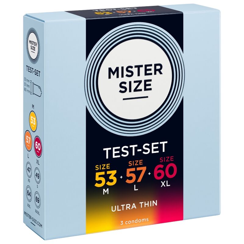 MISTER SIZE - PACK MUESTRA PRESERVATIVOS TALLA 53-57-60 MM (3 UNIDADES)