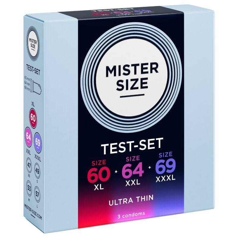MISTER SIZE - PACK MUESTRA PRESERVATIVOS TALLA 60-64-69 MM (3 UNIDADES)