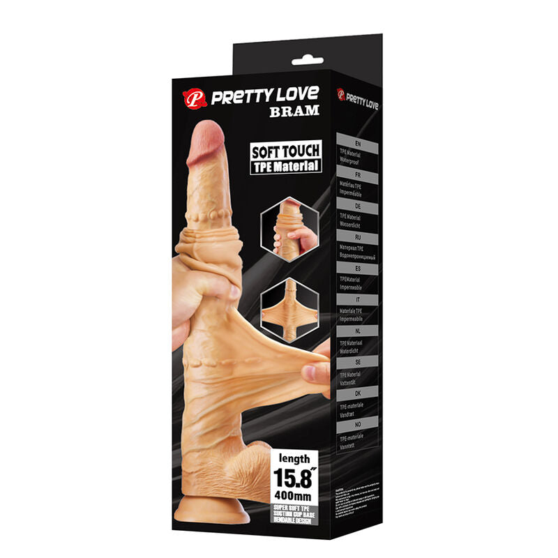 PRETTY LOVE - BRAM DILDO REALISTA TACTO SUAVE CON PIEL DESLIZANTE 40 CM NATURAL