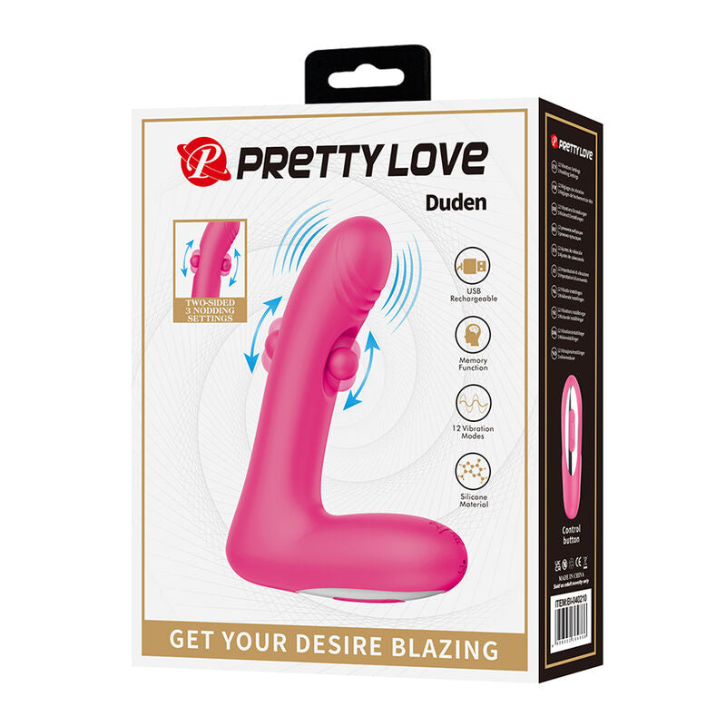 PRETTY LOVE - DUDEN VIBRADOR DE SILICONA RECARGABLE 12 MODOS DE VIBRACIÓN Y 3 MODOS DE BALANCEO ROSA