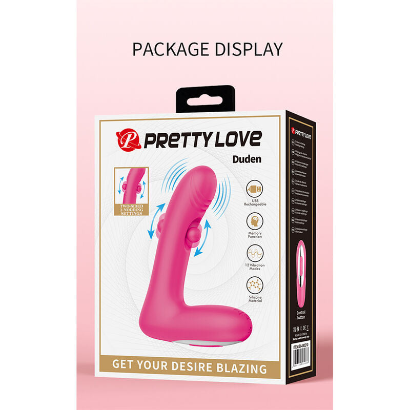 PRETTY LOVE - DUDEN VIBRADOR DE SILICONA RECARGABLE 12 MODOS DE VIBRACIÓN Y 3 MODOS DE BALANCEO ROSA