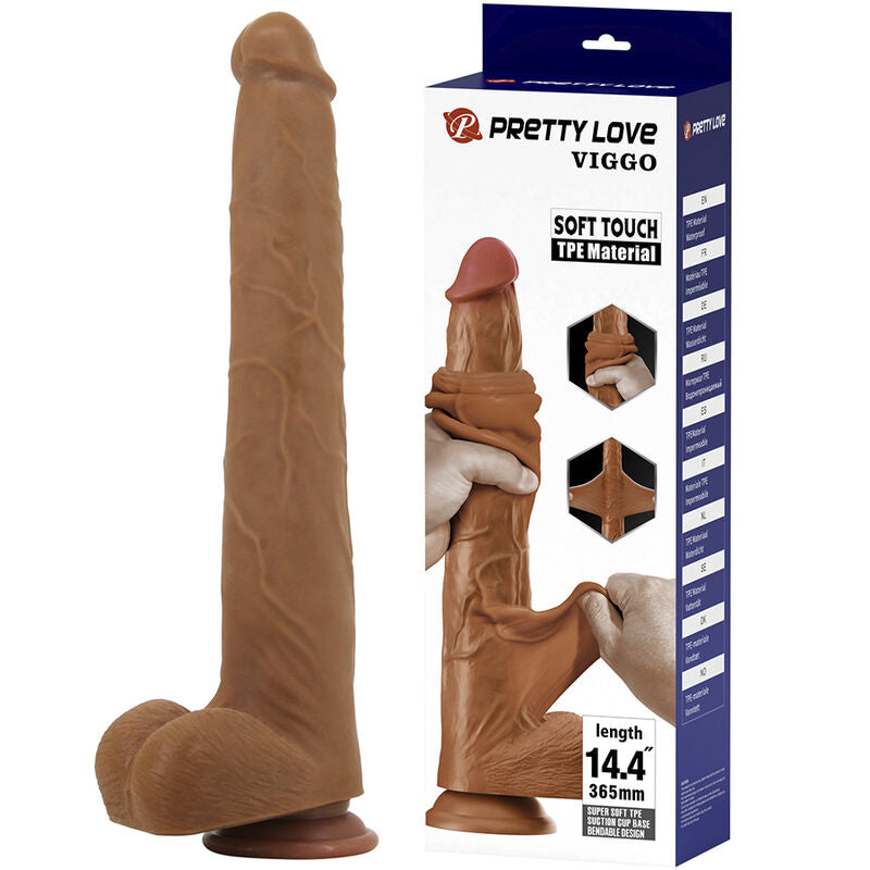 PRETTY LOVE - VIGGO DILDO REALISTA TACTO SUAVE CON PIEL DESLIZANTE 36,5 CM MARRÓN