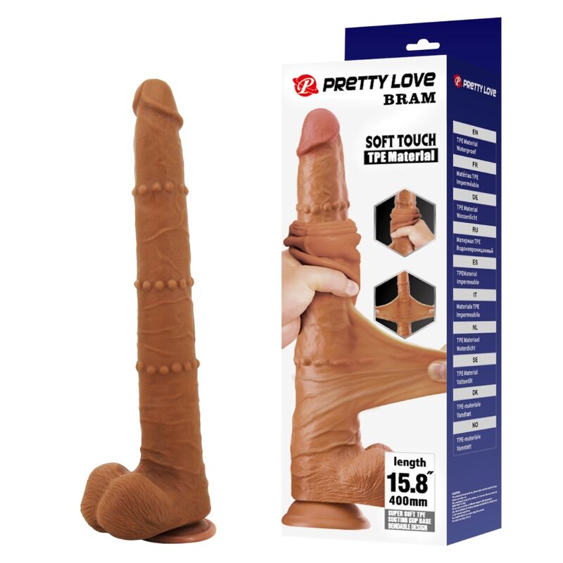 PRETTY LOVE - BRAM DILDO REALISTA TACTO SUAVE CON PIEL DESLIZANTE 40 CM MARRÓN