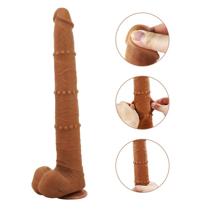 PRETTY LOVE - BRAM DILDO REALISTA TACTO SUAVE CON PIEL DESLIZANTE 40 CM MARRÓN