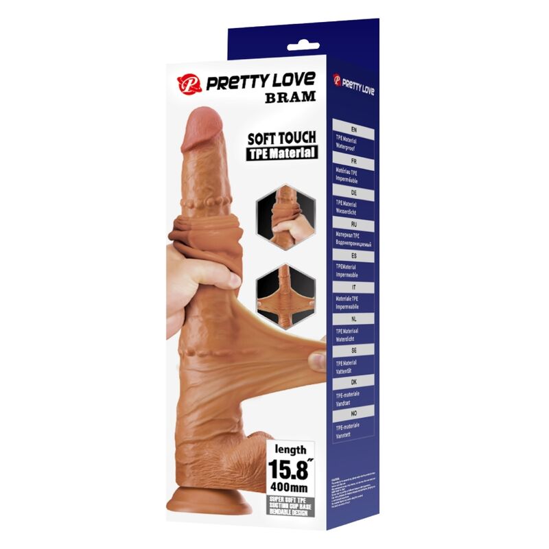 PRETTY LOVE - BRAM DILDO REALISTA TACTO SUAVE CON PIEL DESLIZANTE 40 CM MARRÓN