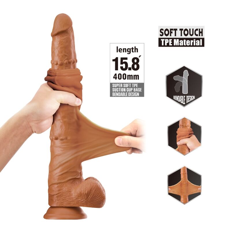 PRETTY LOVE - BRAM DILDO REALISTA TACTO SUAVE CON PIEL DESLIZANTE 40 CM MARRÓN