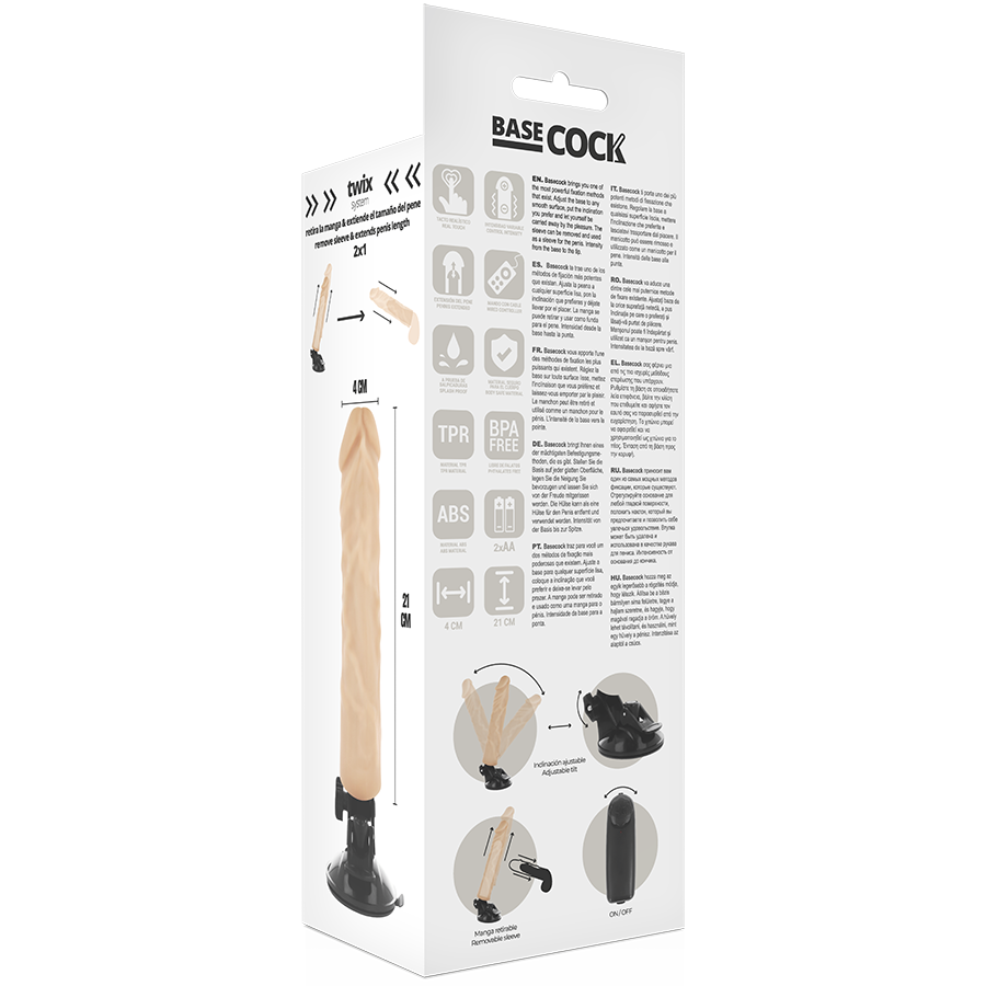 BASECOCK - VIBRADOR REALISTICO CONTROL REMOTO NATURAL 21 CM -O- 4 CM